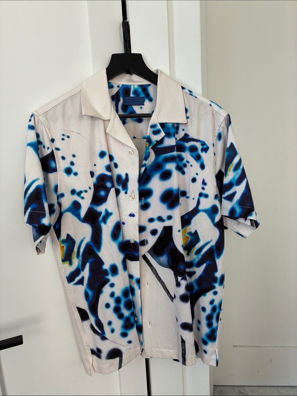 Saturdays New York City Blue & White Abstract Short-Sleeve Camp Shirt